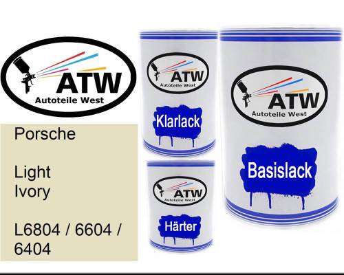 Porsche, Light Ivory, L6804 / 6604 / 6404: 500ml Lackdose + 500ml Klarlack + 250ml Härter - Set, von ATW Autoteile West.